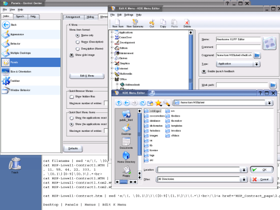 KDE Control Center &ldquo;Work path:&rdquo; dialog box for new item.