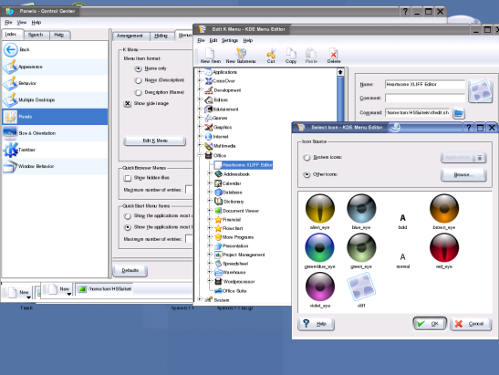 KDE Control Center icon dialog box for new item.