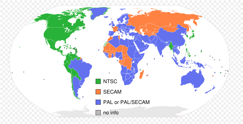 Different parts of the world use different analog video encoding standards: NTSC, SECAM, and PAL. Map of the world showing the parts of the world that use each of the three major analog video encoding standards (NTSC, SECAM, and PAL).